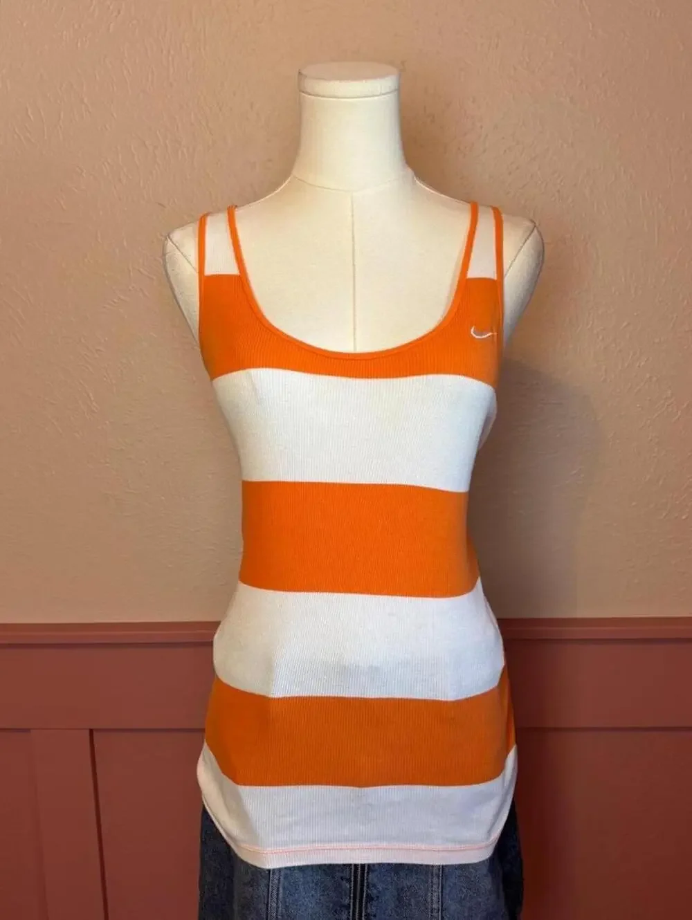 vintage nike striped fitted tank white orange sz XL y2k 2000s playground prep